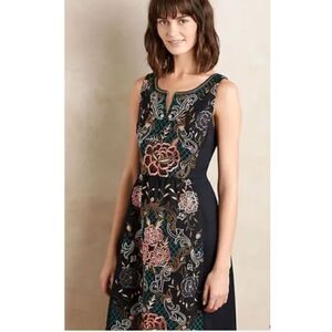 Anthropologie Moulinette Soeurs Perennial Floral Embroidered Midi Dress Black 4